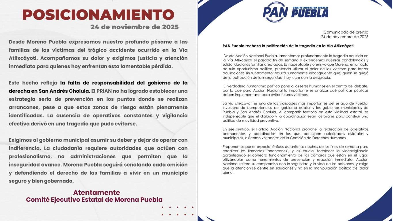 Morena y PAN cruzan acusaciones tras accidente en Vía Atlixcáyotl
