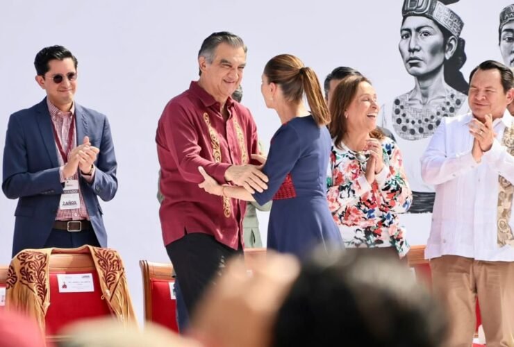 Américo Villarreal asiste con Sheinbaum a aniversario de la 4T